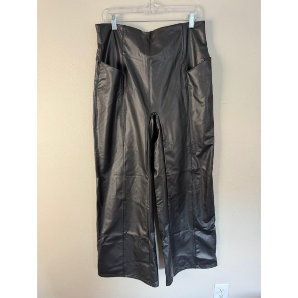 Halara Black Faux Leather Wide Leg High Waisted Pants XL NWT